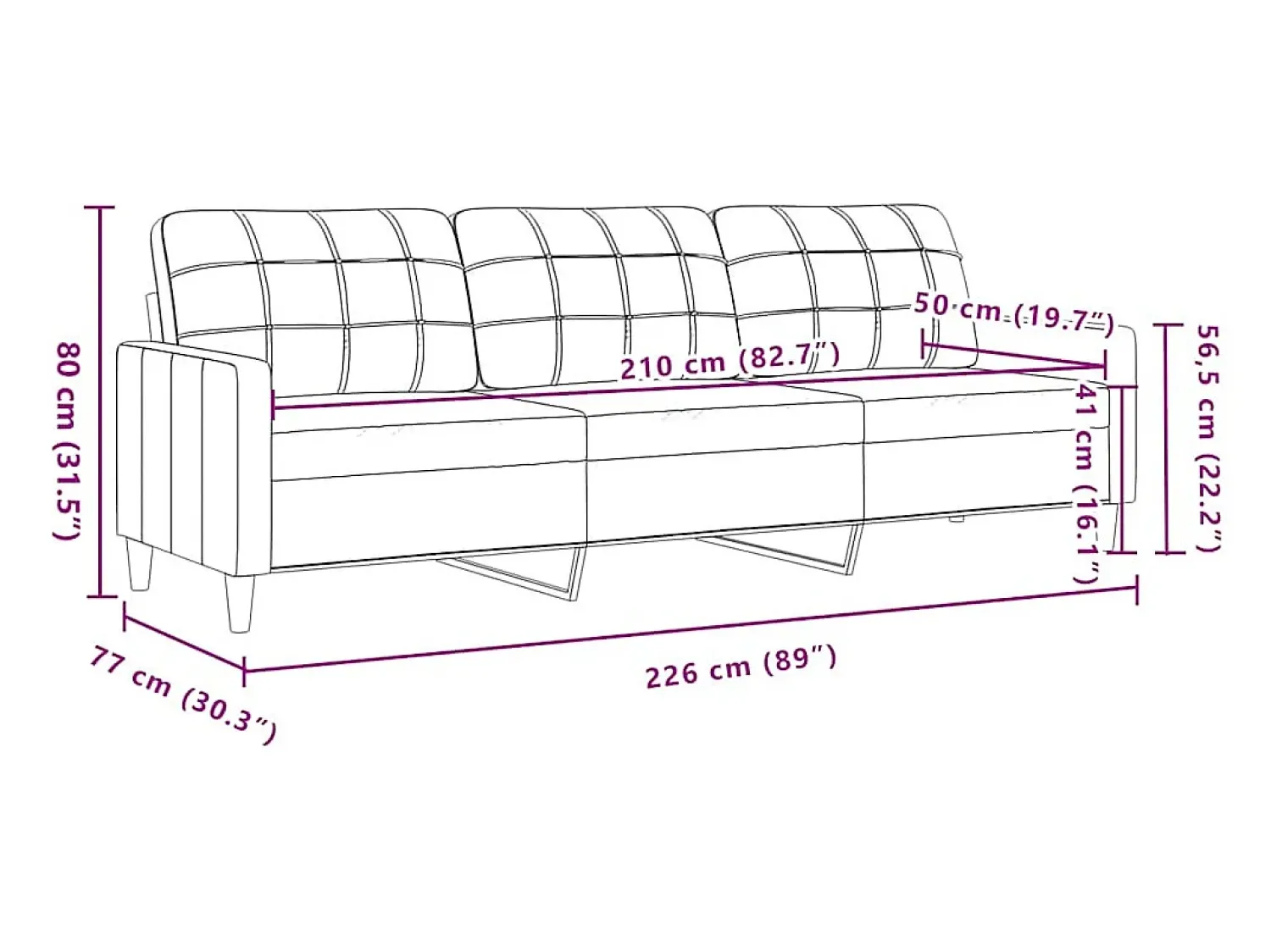 vidaxl Sofá de 3 lugares tecido 210 cm cinzento-acastanhado^ Sofá