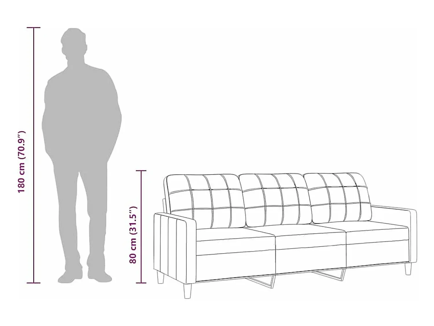 vidaxl Sofá de 3 lugares tecido 210 cm cinzento-acastanhado^ Sofá