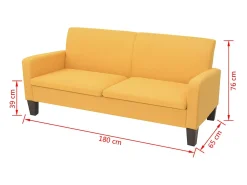 Sofá|vidaxl Sofá de 3 lugares 180x65x76 cm Amarelo