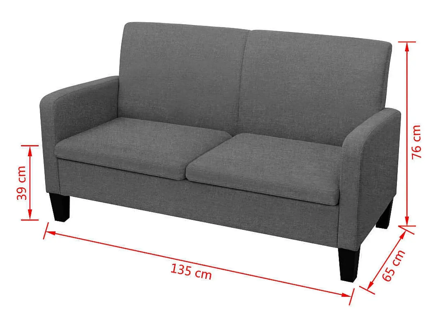 Sofá* Sofá de 2 lugares 135x65x76 cm escuro PT938788 Cinzento