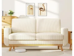 Online DripeX Sofá de 2 -Setente, sofá de madeira maciça, com assento profundo extra, assento com encosto acolchoado - 172x76x88cm Branco sujo