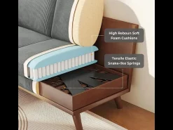 Outlet DripeX Sofá de 2 -Setente, sofá de madeira maciça, com assento profundo extra, assento com encosto acolchoado - 172x76x88cm Cinza antracite