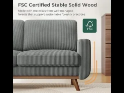 Outlet DripeX Sofá de 2 -Setente, sofá de madeira maciça, com assento profundo extra, assento com encosto acolchoado - 172x76x88cm Cinza antracite