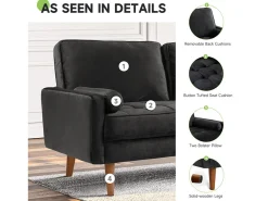 Best DripeX Sofá de 2 -Setter - com 2 almofadas - em veludo - pés de madeira - para quarto, sala de estar - 142x76x69cm - Preto