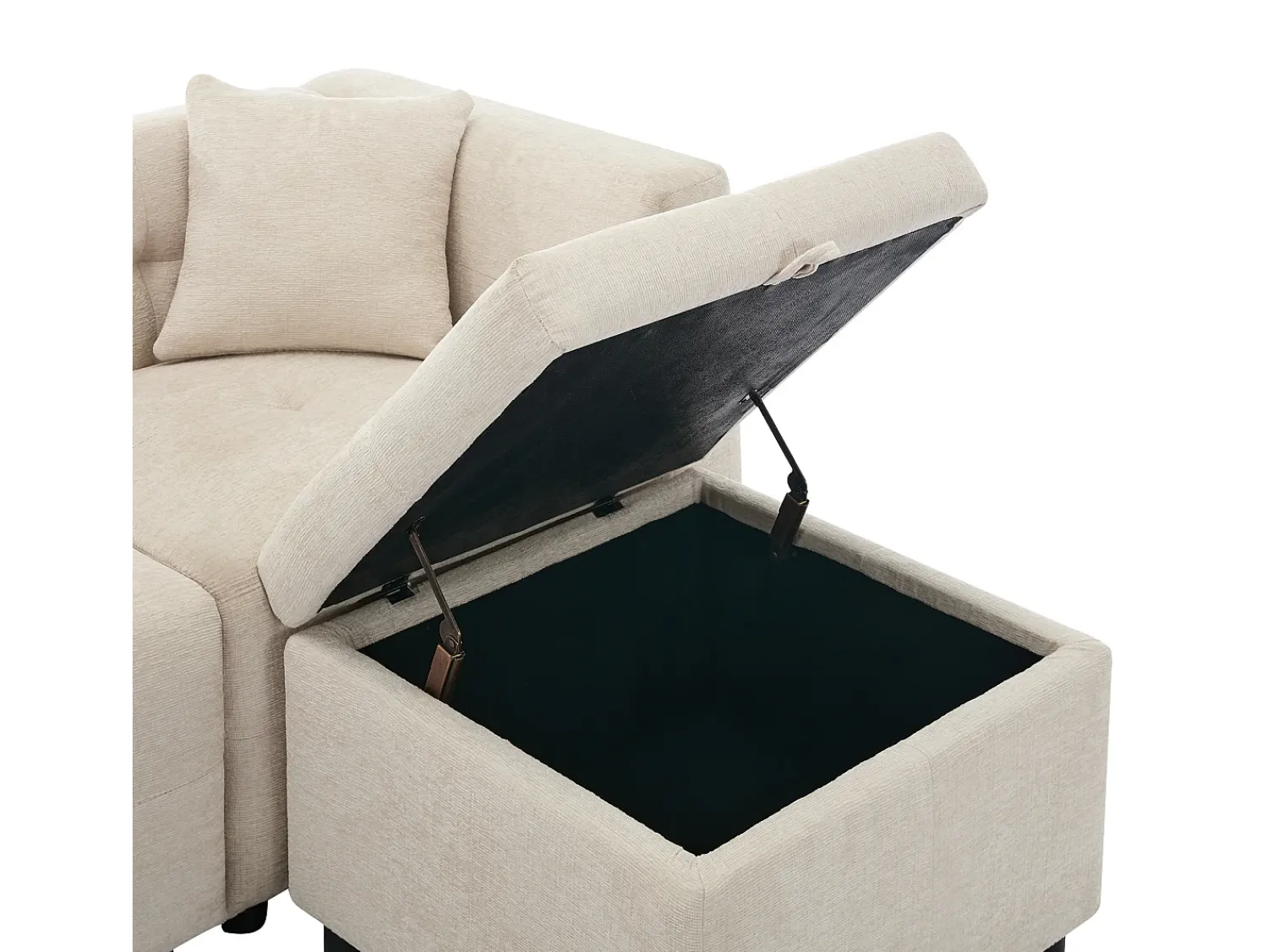 New ModernLuxe Sofá de canto 3 lugares - com armazenamento - puff removível - 2 almofadas - Bege