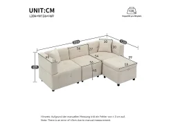 New ModernLuxe Sofá de canto 3 lugares - com armazenamento - puff removível - 2 almofadas - Bege