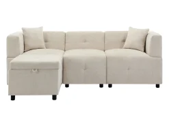 New ModernLuxe Sofá de canto 3 lugares - com armazenamento - puff removível - 2 almofadas - Bege