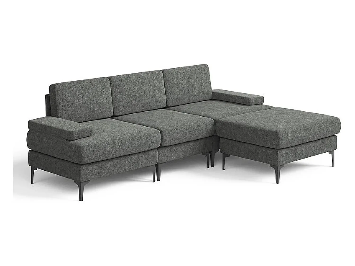 Outlet DripeX Sofá de Canto 3 Lugares em Chenille - com Ottomana - Carga Máx. 650kg - 244x146x83cm - Cinza Cinzento