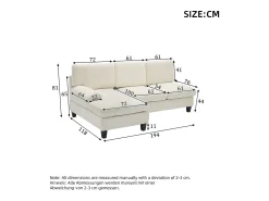 ModernLuxe Sofá de canto 3 lugares em forma de L - 194x118x81 cm - Modular - Almofadas macias - Linho -^ Sofá