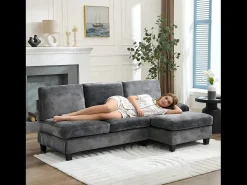 Sofá*ModernLuxe Sofá de canto 3 lugares em forma de L - 194x118x81 cm - Modular - Almofadas macias - Linho - Cinza Cinzento