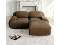 Sale DripeX Sofá de canto 2 lugares modular - em Veludo cotelê - com 2 almofadas e puff - ergonômico - 208x178x70cm - Marrom Castanho