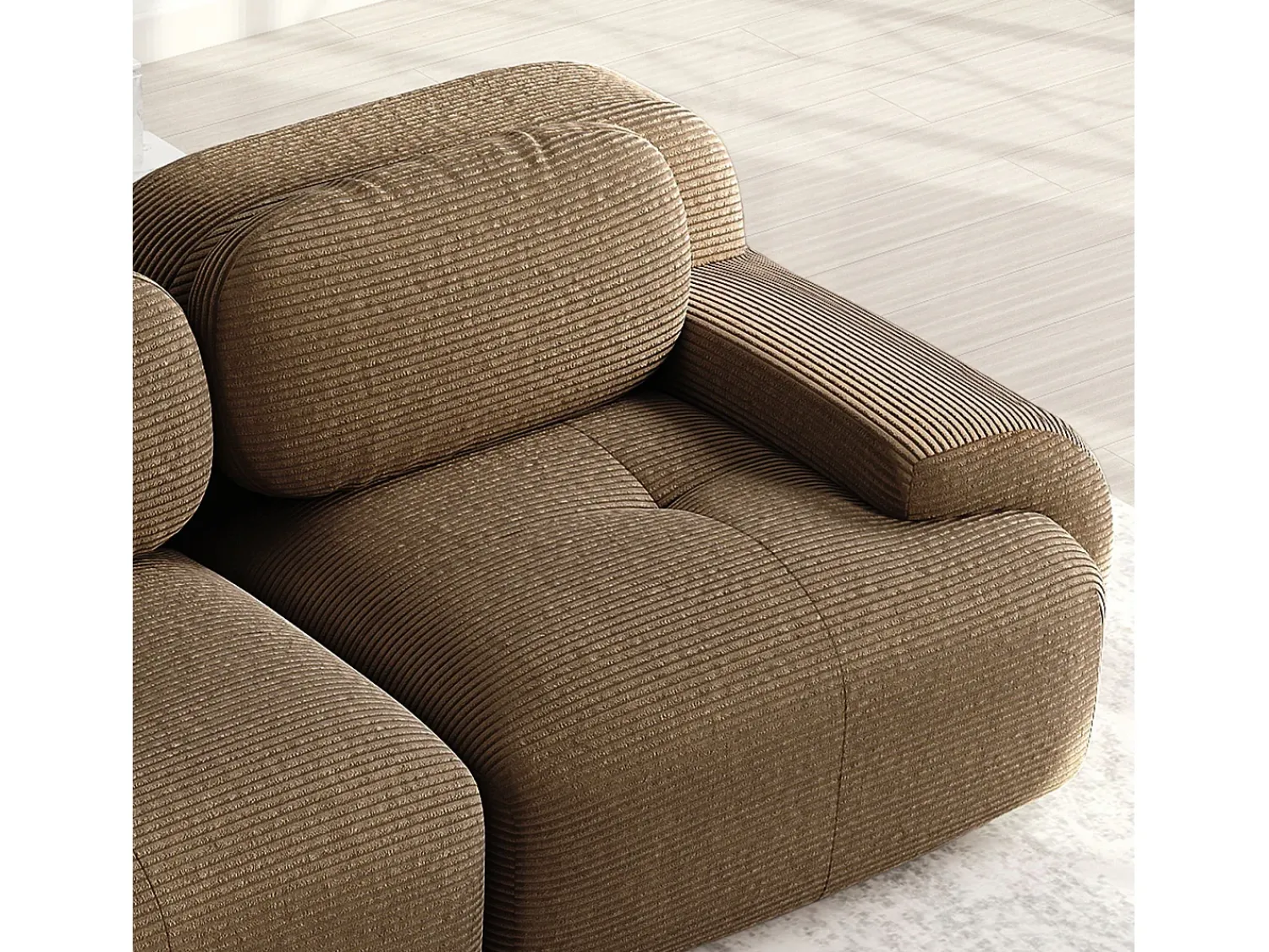 Sale DripeX Sofá de canto 2 lugares modular - em Veludo cotelê - com 2 almofadas e puff - ergonômico - 208x178x70cm - Marrom Castanho