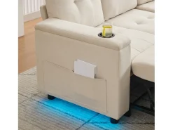 Online ModernLuxe Sofá de canto 3 lugares 208x146x89,5 cm - Dobrável - com iluminação LED - com porta-copos e saco de armazenamento - Bege