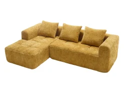 Sofá* Sofá de canto - com bolsas de arrumação e 3 almofadas - chenille - com chaise longue e braços Amarelo