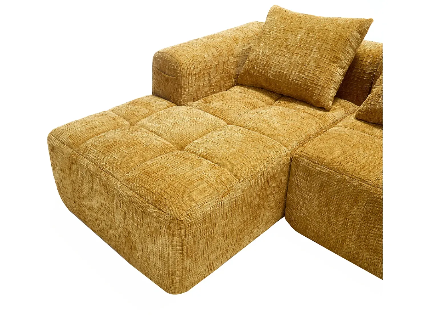 Sofá* Sofá de canto - com bolsas de arrumação e 3 almofadas - chenille - com chaise longue e braços Amarelo