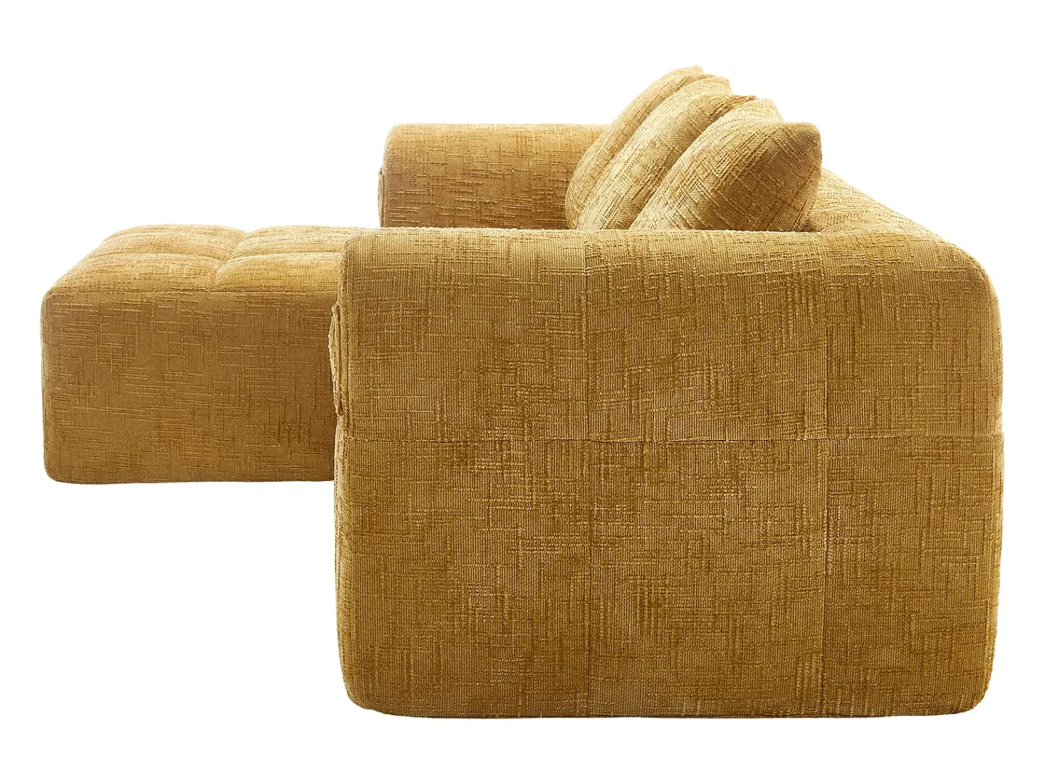 Sofá* Sofá de canto - com bolsas de arrumação e 3 almofadas - chenille - com chaise longue e braços Amarelo
