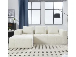 New Sofá de canto - com compartimentos para arrumação e 3 almofadas - chenille - com chaise longue e braços Bege