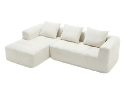 New Sofá de canto - com compartimentos para arrumação e 3 almofadas - chenille - com chaise longue e braços Bege