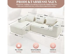 New Sofá de canto - com compartimentos para arrumação e 3 almofadas - chenille - com chaise longue e braços Bege