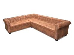 Sofá|Helloshop26 Sofá de canto Chesterfield 6 lugares couro sintético marrom 02_0020241 Castanho