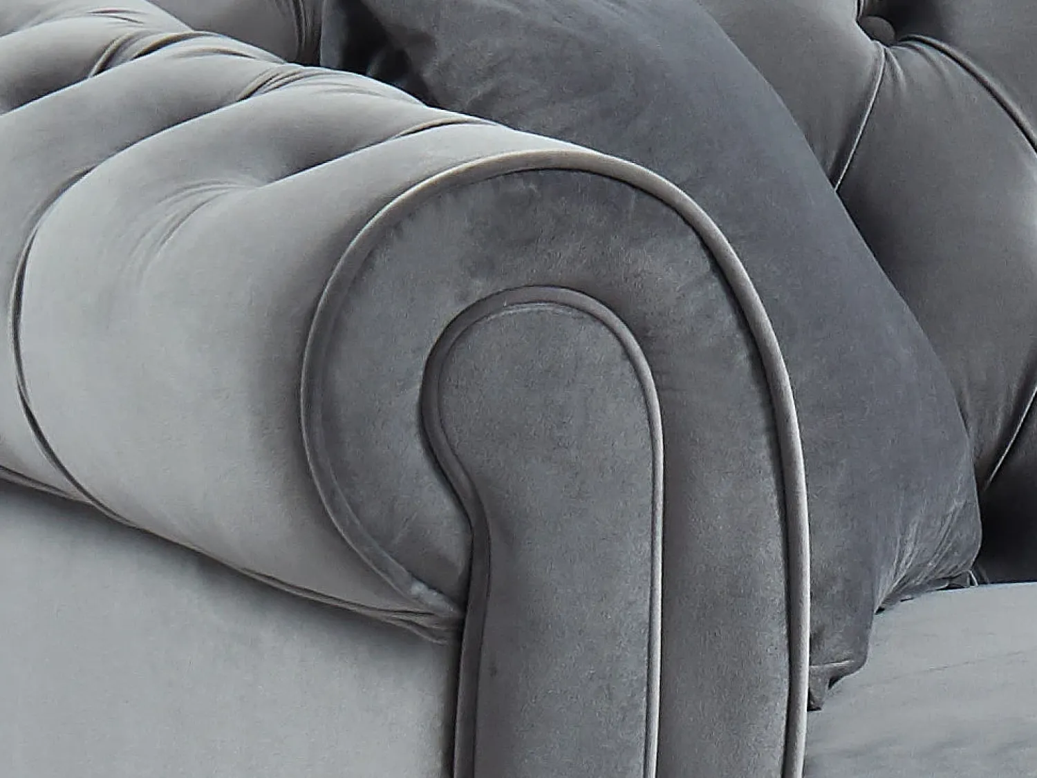Sofá|Vente-unique Sofá de canto chesterfield veludo Estilo Charme -TOLEDO Cinza antracite