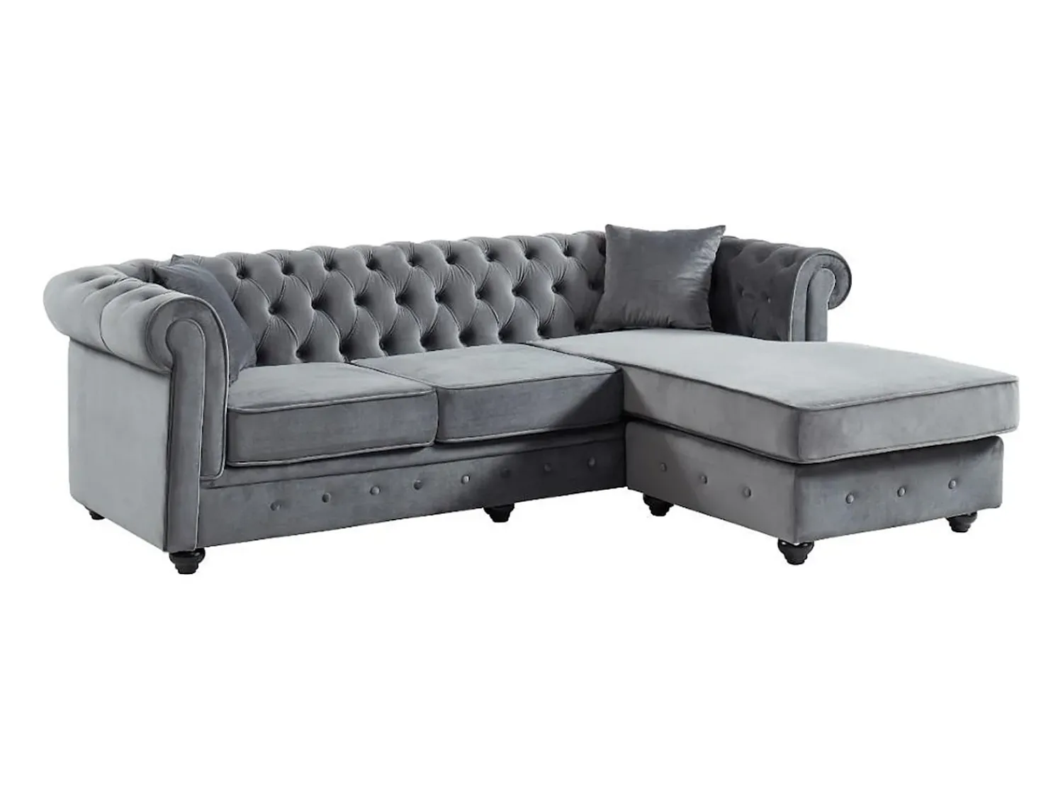 Sofá|Vente-unique Sofá de canto chesterfield veludo Estilo Charme -TOLEDO Cinza antracite