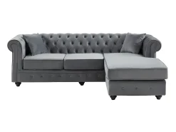 Sofá|Vente-unique Sofá de canto chesterfield veludo Estilo Charme -TOLEDO Cinza antracite