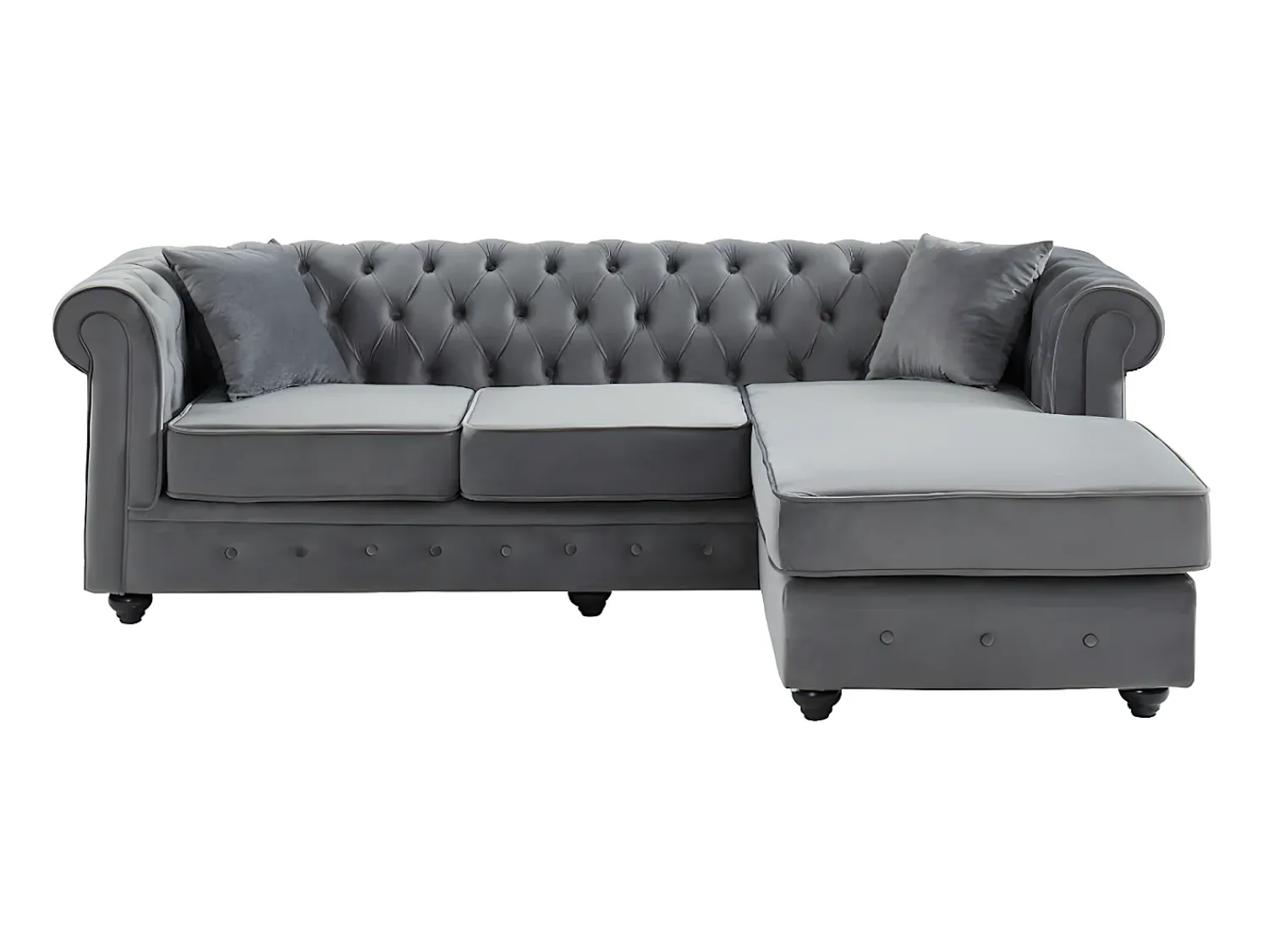 Sofá|Vente-unique Sofá de canto chesterfield veludo Estilo Charme -TOLEDO Cinza antracite
