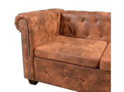 Sofá|vidaxl Sofá de canto Chesterfield 5 lugares couro artificial Castanho