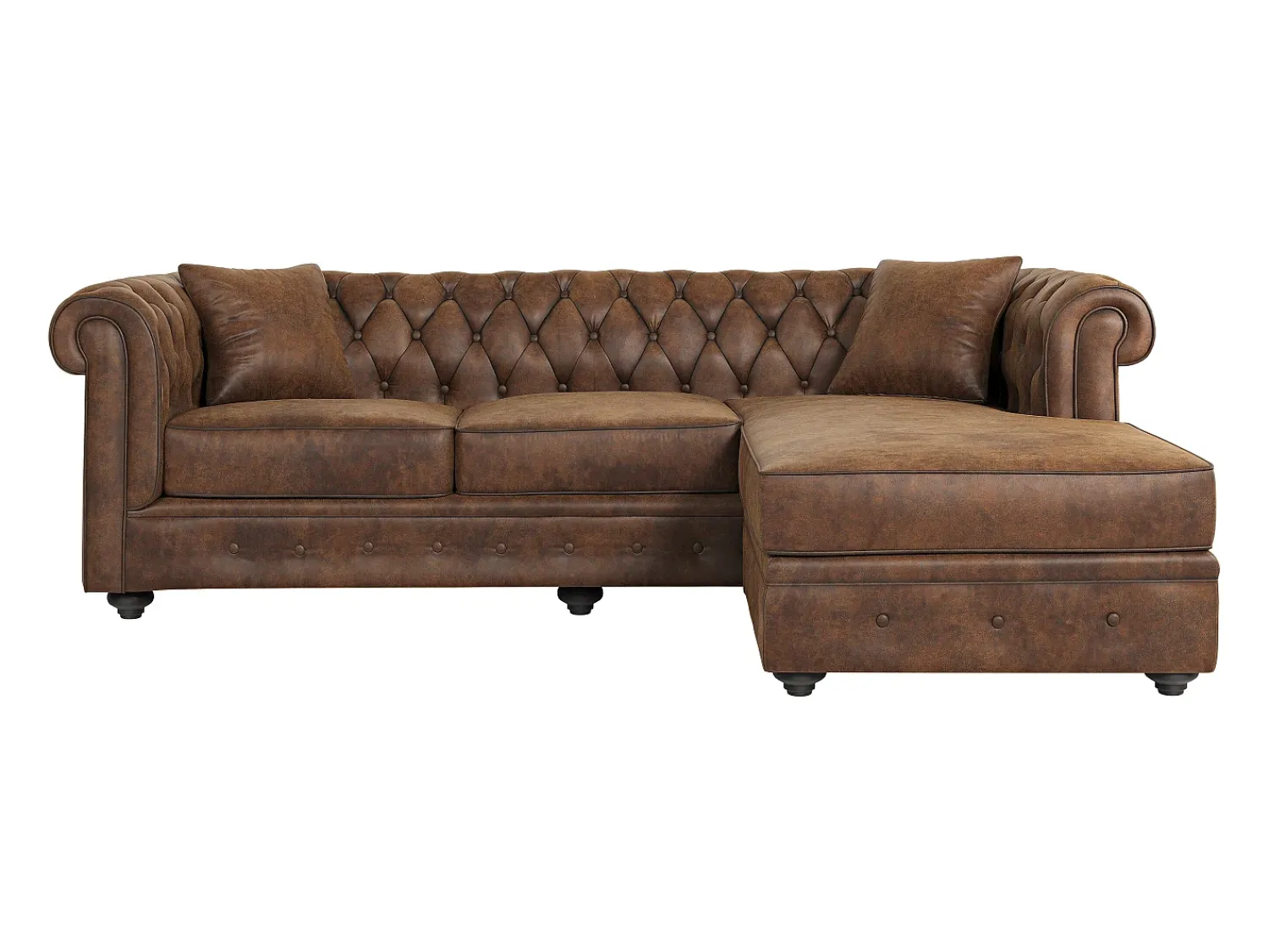 Sofá*Vente-unique Sofá de canto chesterfield microfibra envelhecida TOLEDO Castanho
