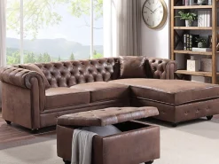 Sofá*Vente-unique Sofá de canto chesterfield microfibra envelhecida TOLEDO Castanho