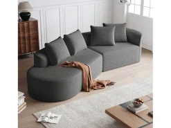 Clearance Sofá de canto cinza escuro - sofá de 4 lugares com 4 almofadas decorativas e encosto - chenille Cinzento