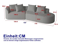 Sofá de canto cinza escuro - sofá de 4 lugares com 4 almofadas decorativas e encosto - chenille^ Sofá