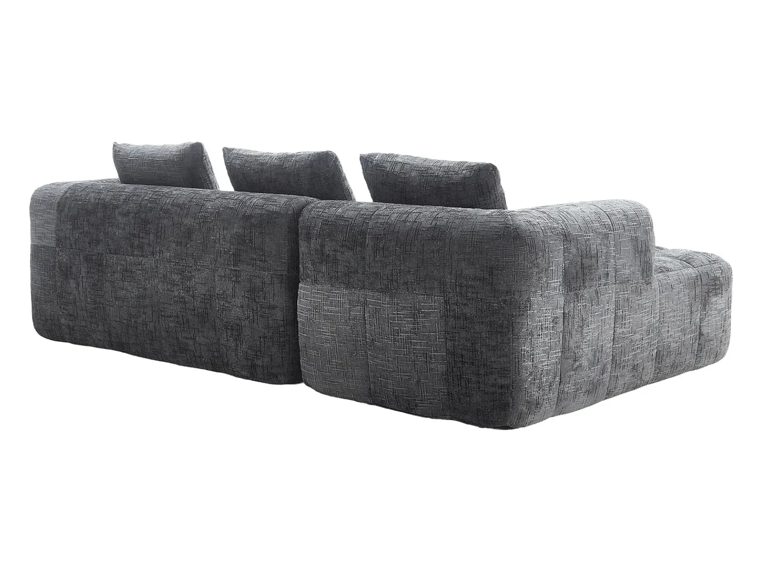 Hot Sofá de canto - Sofá de 3 lugares com compartimentos para arrumação e 3 almofadas - chenille - com chaise longue e braços Cinzento
