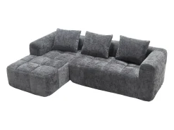 Hot Sofá de canto - Sofá de 3 lugares com compartimentos para arrumação e 3 almofadas - chenille - com chaise longue e braços Cinzento