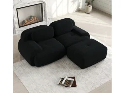Sofá* Sofá de Canto com Braços Curvos - Sofá de 2 lugares com encosto e almofadas decorativas - Veludo cotelê Preto