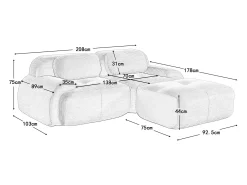 Sofá* Sofá de Canto com Braços Curvos - Sofá de 2 lugares com encosto e almofadas decorativas - Veludo cotelê Preto