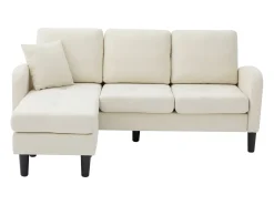 ModernLuxe Sofá de canto com chaise longue - 3 lugares - tecido de algodão e linho - Bege claro^ Sofá