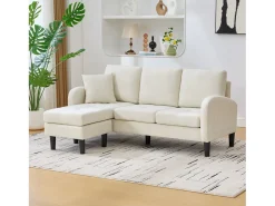 ModernLuxe Sofá de canto com chaise longue - 3 lugares - tecido de algodão e linho - Bege claro^ Sofá