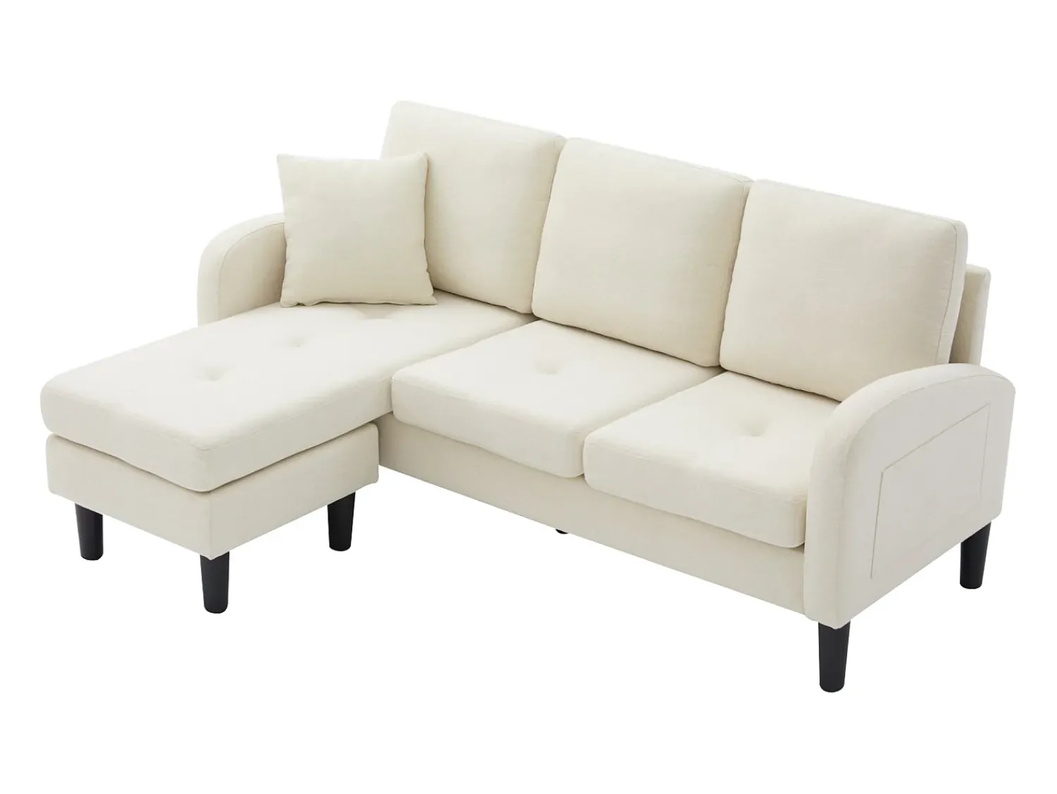 ModernLuxe Sofá de canto com chaise longue - 3 lugares - tecido de algodão e linho - Bege claro^ Sofá