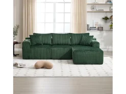 Sofá de canto com suporte para copos - Sofá de 3 lugares com cinco almofadas e bolsos laterais - bombazine Verde