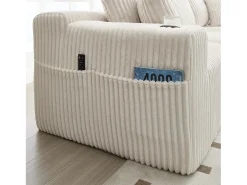 Sofá| Sofá de canto com suporte para copos - Sofá de 3 lugares com cinco almofadas e bolsos laterais - bombazine Bege