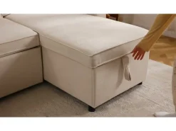 Sofá|DripeX Sofá de canto conversível com 2 baús, almofada e porta-copos - Algodão e linho - 270×130×86 cm - Cinza Cinzento