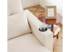 Sofá*DripeX Sofá de canto conversível com 2 baús, almofada e porta-copos - Algodão e linho - 270×130×86 cm - Bege
