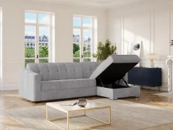 Vente-unique Sofá de canto convertível abertura rápida tecido ripas - 140 cm - 18 cm DARIELO^ Sofá