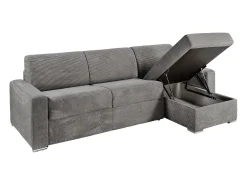 Sofá*Vente-unique Sofá de canto convertível abertura rápida veludo canelado 140 cm 18 cm CALITO Cinzento claro