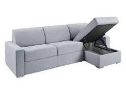 Vente-unique Sofá de canto convertível abertura rápida tecido cinzento ripas largas 160 cm - 18 cm - CALITO^ Sofá