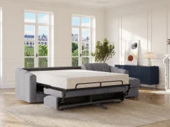 New Vente-unique Sofá de canto convertível abertura rápida tecido ripas largas - 140 cm - 22 cm DARIELO Cinzento