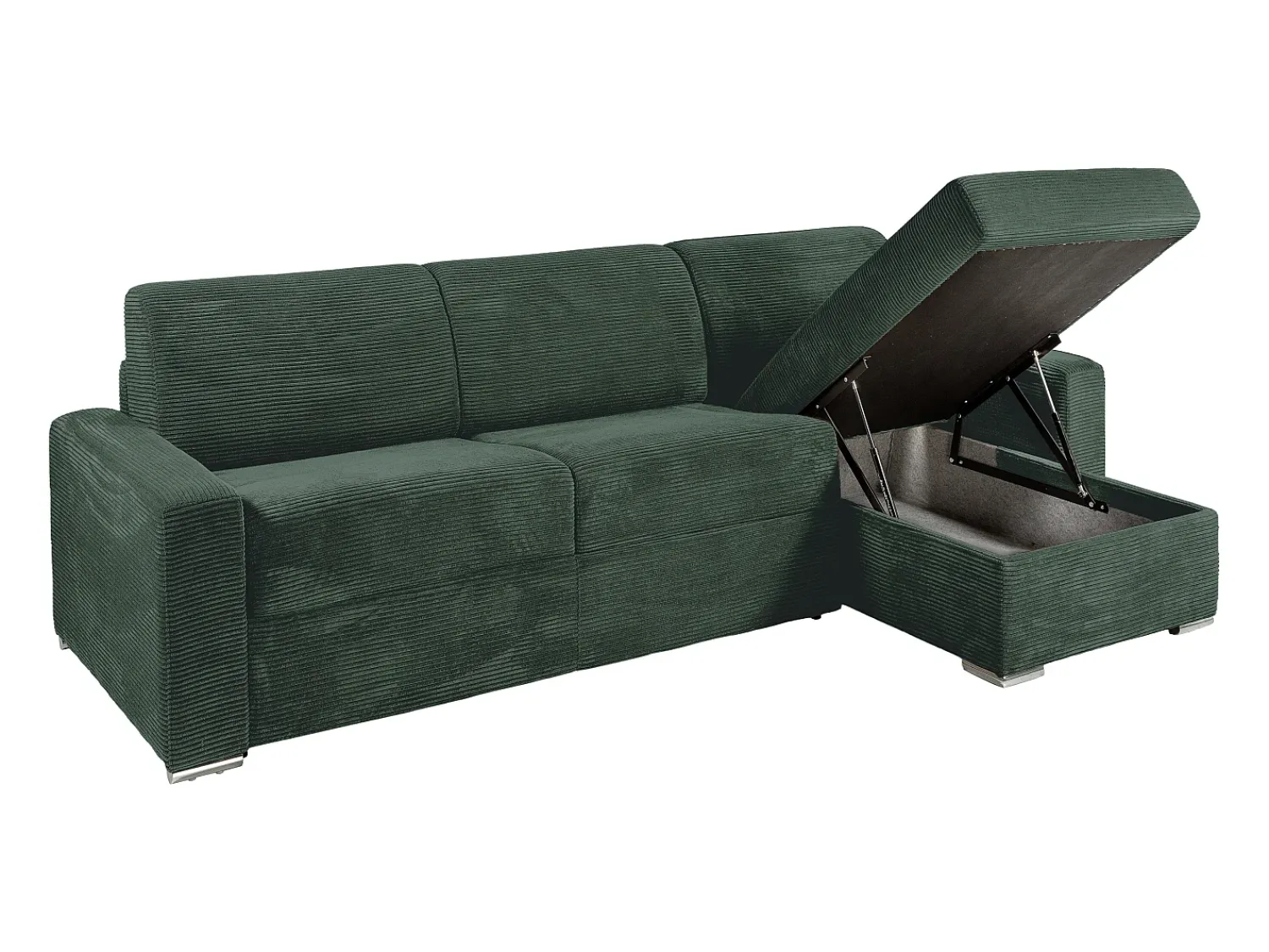 Sale Vente-unique Sofá de canto convertível abertura rápida veludo canelado verde 160 cm ripas largas 14 cm CALITO Verde pinho