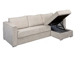 Sofá|Vente-unique Sofá de canto convertível abertura rápida veludo canelado , cama 140cm esp.22cm LORETO Bege